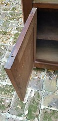 ANTIQUE 19 c. ENGLISH OAK MARBLE TOP STAND DRY CABINET w/ TEAR DROP PULLS
