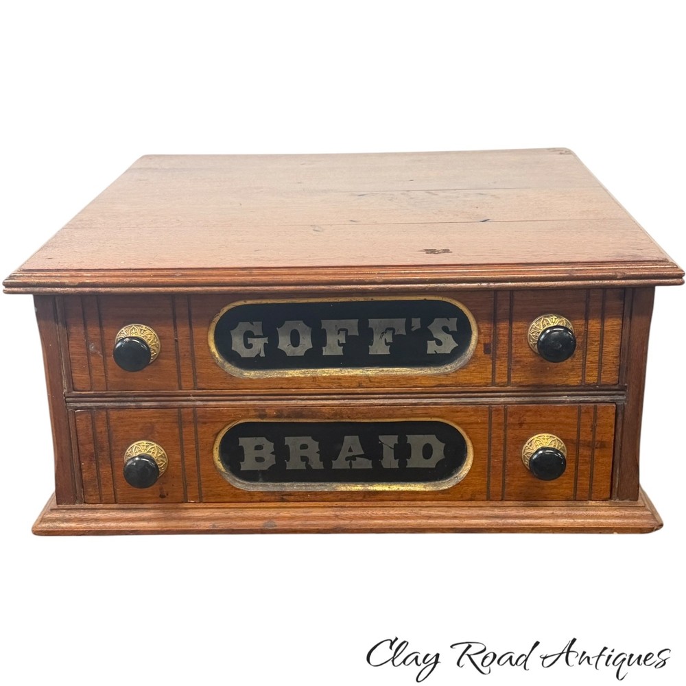 Antique goff ‘ s Braid spool cabinet Victorian walnut country store 2 drawer