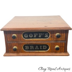 Antique goff ‘ s Braid spool cabinet Victorian walnut country store 2 drawer