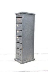 Vintage Primitive Black Wood Apothecary Spice 8 Drawer Wall/Counter Cabinet