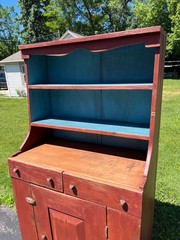 Antique Primitive Red Painted Step Back Cupboard Cabinet Kitchen Hutch Farmhouse