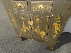 Antique Hand Painted Asian Chinoiserie Altar Cabinet Side Table