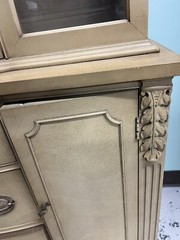 1950s Blonde Mahogany Finish Serpentine Bow Front Hutch China Cabinet