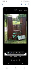Antique Wood Cabinet with Carved Glass Doors, Drawers, 75.5″ x 66″ x 17.5″