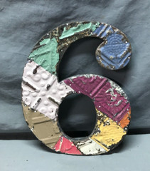 Decorative Salvage Tin Ceiling 12″ Patchwork Metal VTG Number 6 Old 297-25B