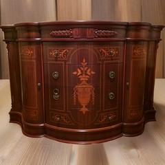 Antique Style Wood Sideboard Buffet with Carvings and Brass Handles