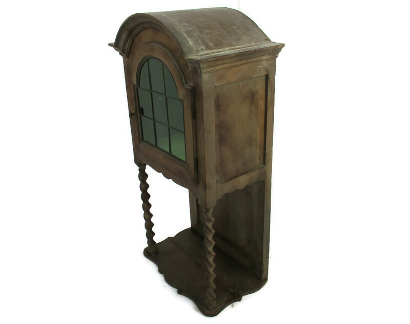 Antique Edwardian Display Cabinet Carved Wood Barley Twist Leaded Glass WOW