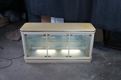 Hollywood Regency Off White Illuminated Display Cabinet Console Showcase Curio