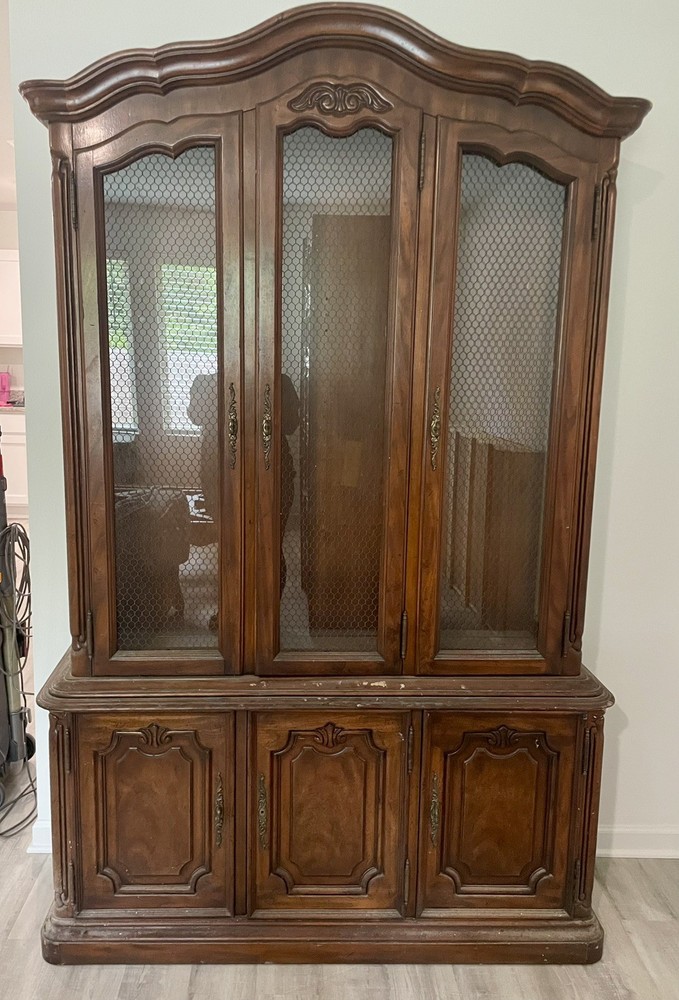 Vintage Drexel Brand bow-front china cabinet