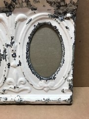 VTG Shabby White Double 4×6 Oval Photo Ceiling Tin Picture Frame Old 783-26B