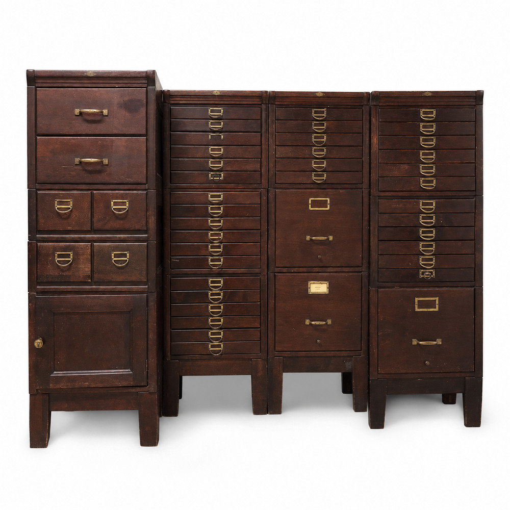 Antique Stacking File Cabinet – Modular Apothecary Card Catalog Solid Wood