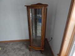 Vintage Curio Cabinet Wooden & Glass; Lighted, Mirrored, Glass Shelves, Lock Key