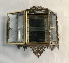 Hollywood Regency Gilt Brass & Glass Rococo Revival Wall Enclosed Display Case