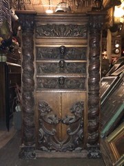 RARE Antique Carved Cupid Floral Cabinet One Of A Kind Piece 65” Shipping Ok