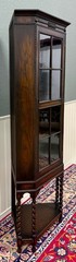 Antique English Jacobean Corner Cabinet Barley Twist Legs Glass Door Oak 1920s