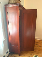 Antique Cupboard Cabinet old red wash milk paint 1800s 2 door ORIGINAL.
