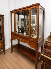 Antique French Louis XV Kingwood Vitrine Curio Display Cabinet Bronze Mounted