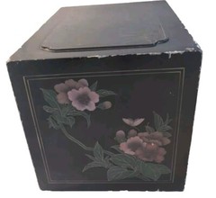 Scarce Vintage Chinese Black Lacquered Painted 2 Door Cabinet 20″x 12″X 11″