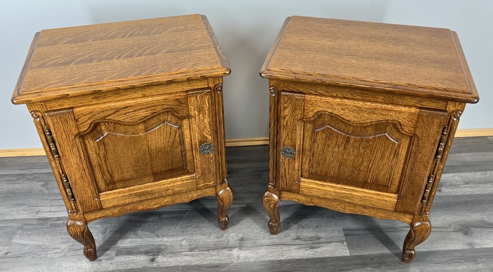 French Vintage Oak Bedside Tables Pair Cupboards Cabinets Louis XVI LOT 3956