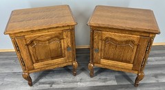 French Vintage Oak Bedside Tables Pair Cupboards Cabinets Louis XVI LOT 3956