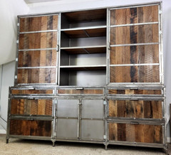 Industrial Credenza w/ Hutch Reclaimed Wood Welded High End Brutalist 96″ TALL!
