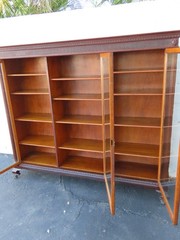 Early 1900s Tiger Oak Long Large China Cabinet Bookcase Cupboard 6583