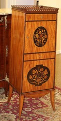 Superb Elaborately Inlaid Plum Pudding Mahogany Side Lingerie Tall Cabinets 1890