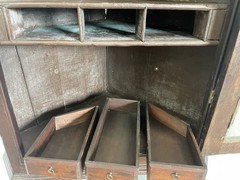 Antique Hanging Corner Cupboard cabinet Carved Flemish Oak with drawers