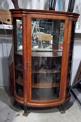 Antique Oak Victorian Bow Glass China Cabinet Curio