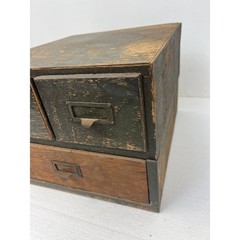 Vintage Green Wood 3 Drawer File Cabinet Rustic Industrial Storage Card Catalog