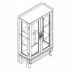 2 Door Curio Cabinet with Tempered Glass and Mirror, Lighted Display