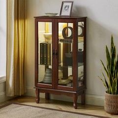 Curio Cabinet Lighted Curio Display Cabinet Walnut (E26 light bulb not included)