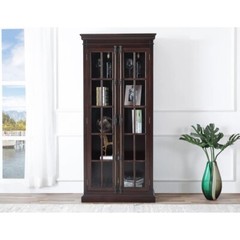 Antique Wood Storage Curio Cabinet Armoire, Glass Display Buffet Hutch, Cherry