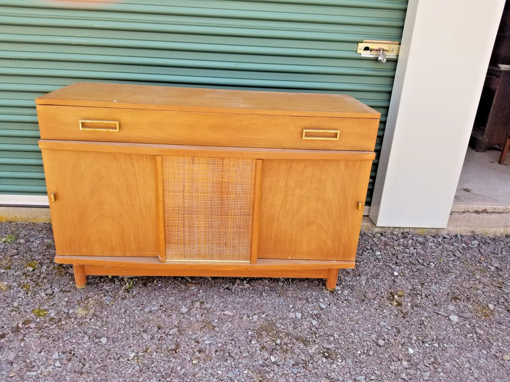 Mid Century Danish Modern Credenza Sideboard Teak Drawer 2 Doors Denmark Sliding