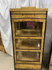 Vintage Biedermeier Style Burl Maple Vitrine Display Cabinet