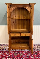 Vintage English Large Pine Cupboard Cabinet Corinthian Capitals Fluted Columns
