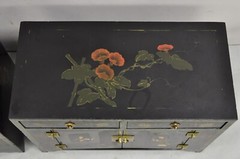 Vintage Chinese Oriental Small Asian Black Lacquer Painted Cabinets – a Pair