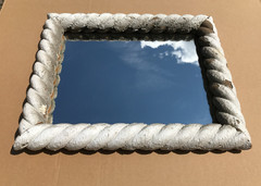 VTG Salvaged 14×17 Shabby White Spiral Helical Wood 10×13 Mirror Old 1169-25B