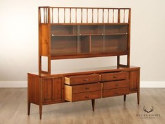 Lane Mid Century Modern Walnut Credenza China Cabinet Bookcase