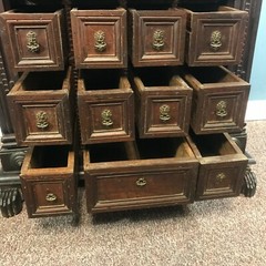 17th Century English Multi Drawer Carved Oak Spice Cabinet Table