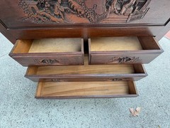 George Zee & Co. Carved Wood Cedar Chest Trunk Dresser Drawers Original Lock