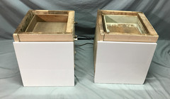 Antique VTG Pair Wood Barber Cabinets Milk Glass Tops Nightstands Old 1070-25B