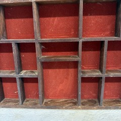 VTG Wooden House Wall Curio Miniature Display Cabinet Red Velvet 25Cubbies
