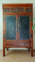 Hand Carved Sculptured End of Qing Dynasty Antique Chinse Cabinet