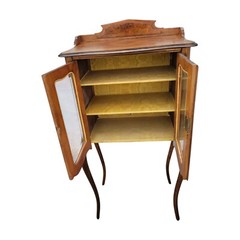 19th C French Walnut Curio Cabinet Display Vitrine Glass Doors Cabriole Legs