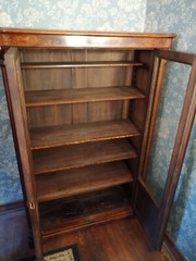 Antique Furniture: Biedermeir Walnut Bookcase China Hutch with glass front doors