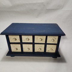 Vintage Blue & Cream Table Top Wooden 8-Drawer Spice Apothecary Chest Cabinet