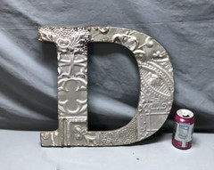 Decorative Salvage Tin Ceiling 16″ Patchwork Silver Metal VTG Letter D 1787-24B