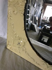 Decorative Salvaged Tin Ceiling 23″ SQ. Butterscotch Metal Oval Mirror 1865-23B