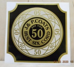 J & P COATS SPOOL CABINET LABEL 6 3/4 inches wide 7 inches tall / FREE SHIPPING
